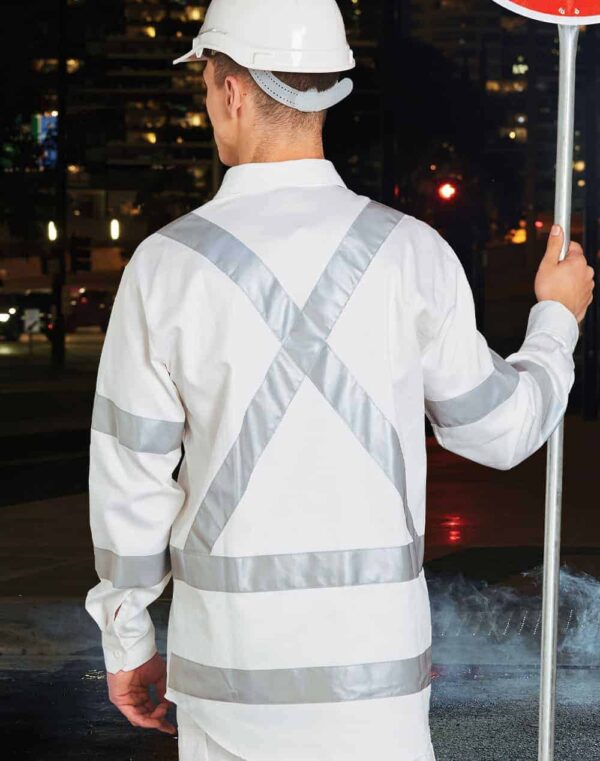 Mens White Safety Shirt with X Back Biomotion Tape Configuration SH-WT09HV - Image 2